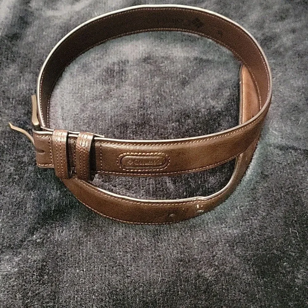 Columbia Oil Tan Leather double loop belt brown brass casual M 34/36